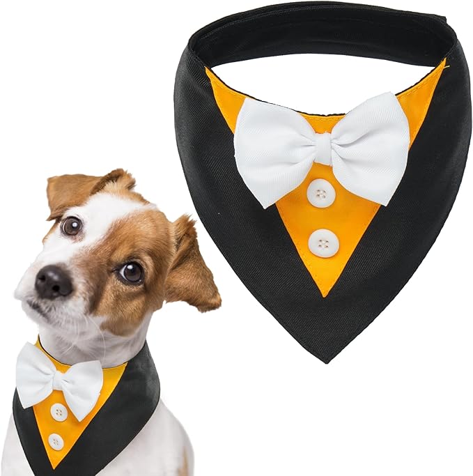 FUAMEY Dog Tuxedo Halloween for Large Dogs,Dog Formal Suit Dogs Attire Pet Bow Tie Puppy Party Costumes Cat Tux Outfits Pets Bandana Cosplay Adjustable Bowties Thanksgiving Halloween L