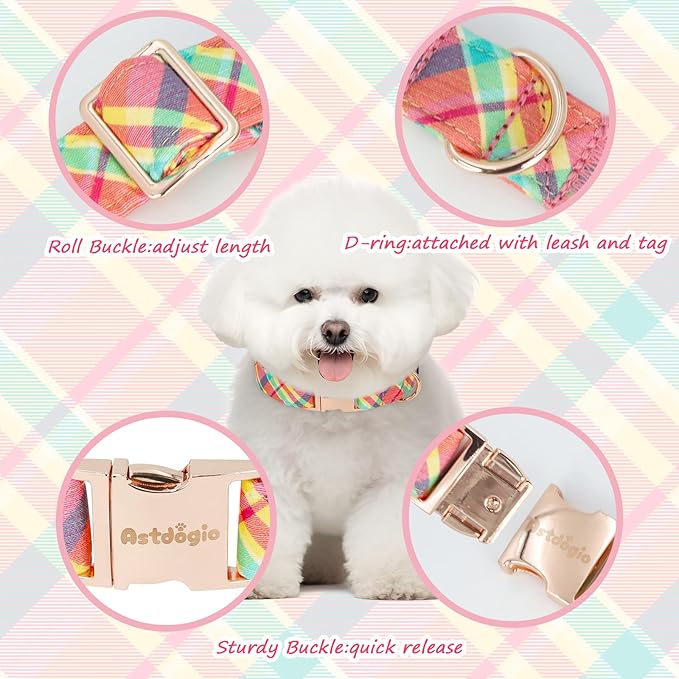 Cotton Dog Collar, Soft Adjustable Dog Collars for Medium Dogs, Multi-Color Plaid Dog Collar for Small Medium Large Dogs, Cute Dog Collars Perfect for Girl or Boy Dog Collars-M