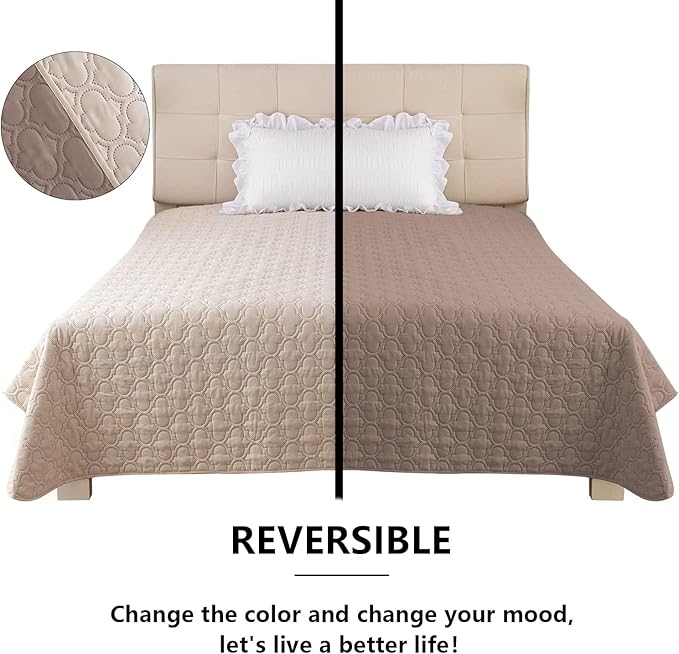 Waterproof Blanket for Bed, Reversible Dog Couch Cover Pet Sofa Furniture Protector Machine Washable King Size(82x102 Inch, Cream+Khaki)