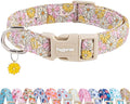 Faygarsle Floral Girl Dog Collar, Cotton Fabric with Daisies Pattern, Pink and Yellow Summer Spring Design for Small Medium Large Dogs XS