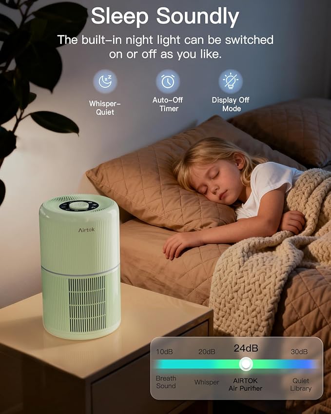 2 Pack Air Purifier for Home Bedroom with H13 True HEPA Filter for Smoke, Smokers, Dust, Odors, Pollen, Pet Dander | Quiet 99.9% Removal to 0.1 Microns | Green Available for California