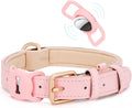 WHIPPY Airtag Leather Dog Collar GPS Tracker Air Tag Puppy Collar Adjustable Soft Leather Padded Dog Collar with Airtag Holder Case for Small Medium Large Dog Pet Backpack,Pink,XS