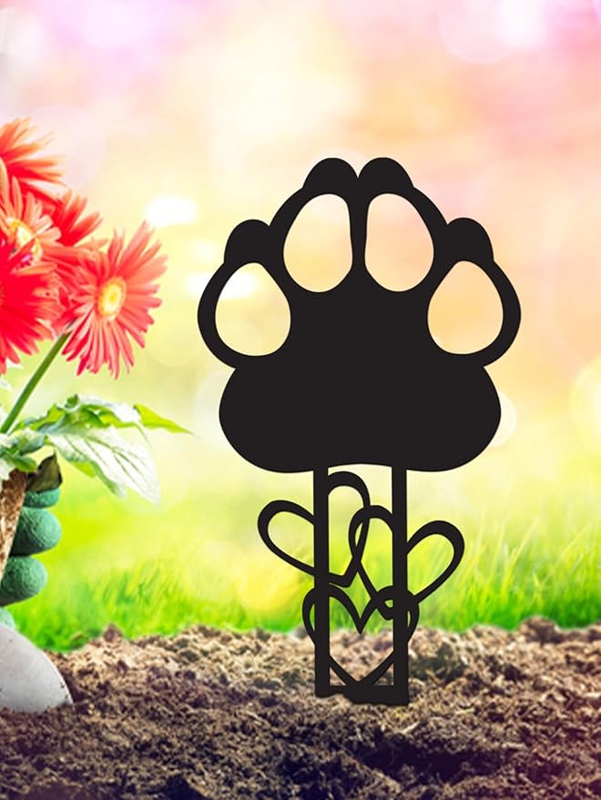 Memorial Garden Stake — Metal Cross Grave Marker Designed for Dog & Cat, Featuring Paw Prints and Heart Motifs,Suitable for Outdoor Cemeteries,Ideal Gifts to Honor Departed Pet (10.4 x 4.3'')
