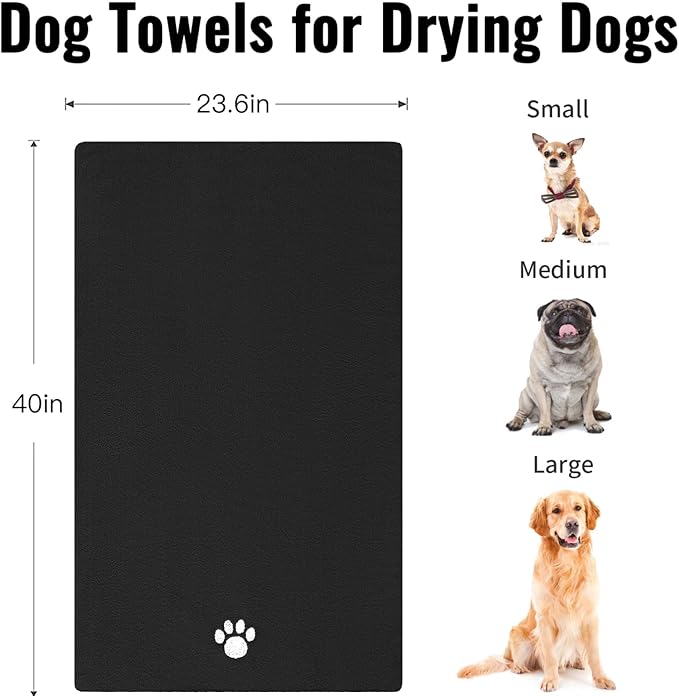 Microfiber Dog Towels for Drying Dogs, Super Absorbent and Soft Pet Towel, 40 Inch X 23.6 Inch, Perfect Dog Shower & Bath Supplies for Large, Medium or Small Dogs, Black