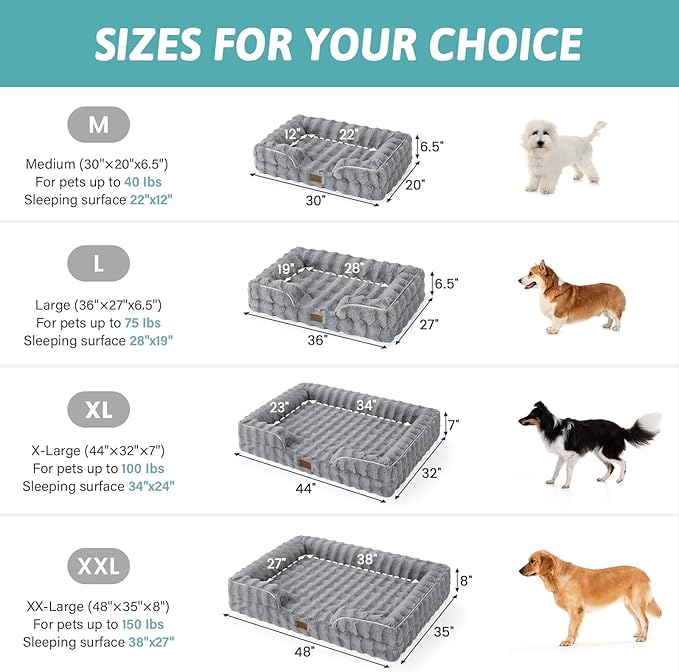 Orthopedic Dog Bed for Large Size Dog, Soft and Warm Faux Fur Extra Large Sofa for Pet Up to 100 lbs, Foam Bolster Anti-Slip Couch with Washable Removable Cover, XL 44x32x7 inch, Grey