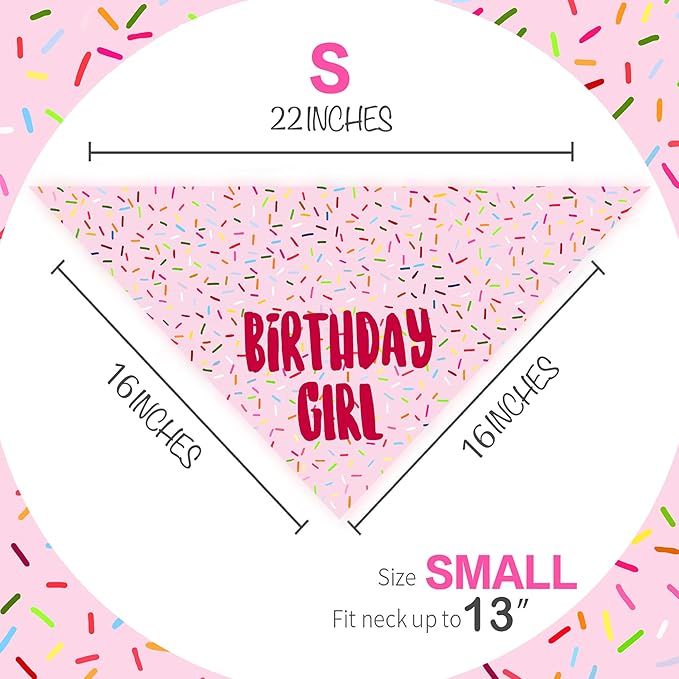 Birthday Girl Dog Bandanas 1 Pack, Pink Dog Scarfs for Girl, HBD Pet Scarves for Birthday Bandanas for Small Medium Dogs (Pink, Small)
