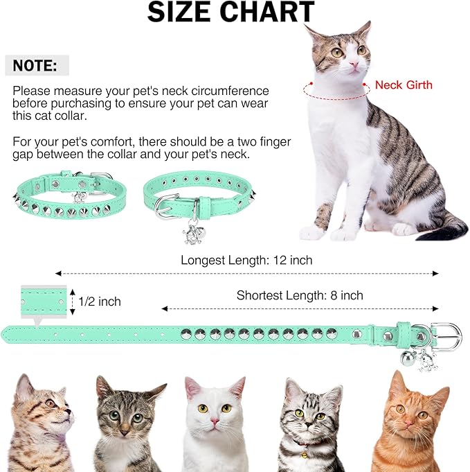 Leather Cat Collars for Boy Girl Cats with Bell and Safety Elastic Belt, Personalized Rivets Stud Adjustable Safe Buckle Collar with Skull Charm for Kitty Small Pets, Halloween Cat Collar