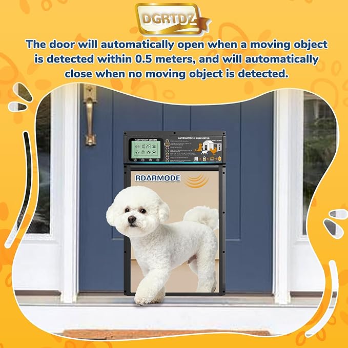 Dog Door, Solar & USB Rechargeable Pet Door, Radar, Timer & Light Sensor Modes Doggy Door, Durable Aluminum & Weatherproof 10"×13" Doggie Door, for Small Dogs, Cats, Pets Up to 45 lb-Black