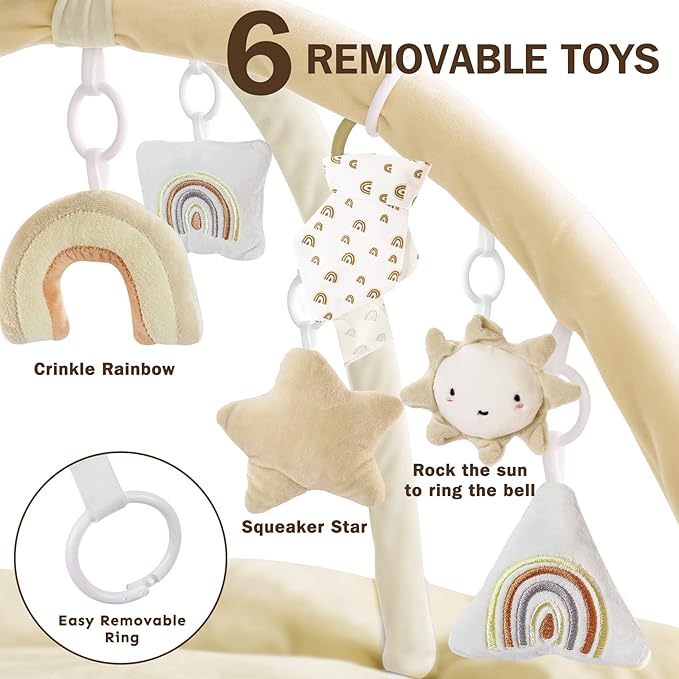 Little Dove 5-in-1 Convertible Baby Play Gym with 6 Toys, Tummy Time Mat for Sensory Development, Baby Activity Center for Newborn & Toddler, Ball Pit, Soft Pet Mat, No Ball Included Cream