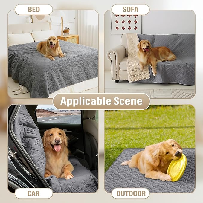 BOCTOPUG Dog Bed Cover for Pets Blankets Rug Pads for Couch Protection Waterproof Bed Covers Dog Blanket Furniture Protector Reusable Changing Pad (Dark Grey+Beige, 82"x102")