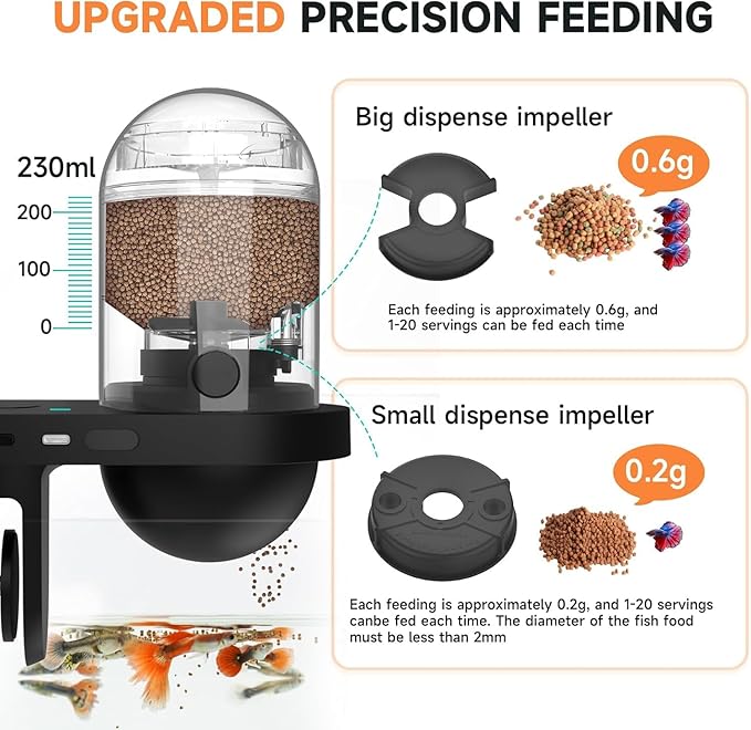 hygger WiFi Automatic Fish Feeder for Aquarium, Smart App Control Auto Fish Food Dispenser with Camera and Timer, Vacation Feeder with 230ml Large Capacity and USB Cable for Turtle Betta Koi Tank