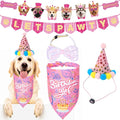 Happy Girl Dog Puppy Doggy Pet Birthday Burthday Party Supplies Hat Bandana Decorations Lets Pawty Banner Decor Dog Bowtie Gifts Outfit Stuff Accessories for Small Medium Large Dogs