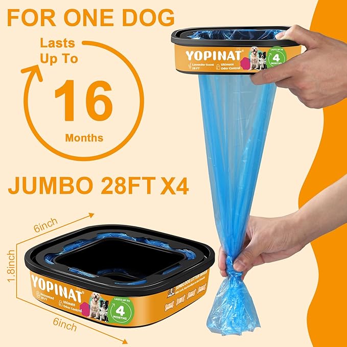 2 IN 1 Genie Refill Bags for Dog Cat 4 Pack - Total 112FT Lasts Up to 16 Months - Superior Odor Control for Dog Poop Cat Litter Bags - Pet Waste Refill Bags Fits Pet Genie and Litter Genie Pails