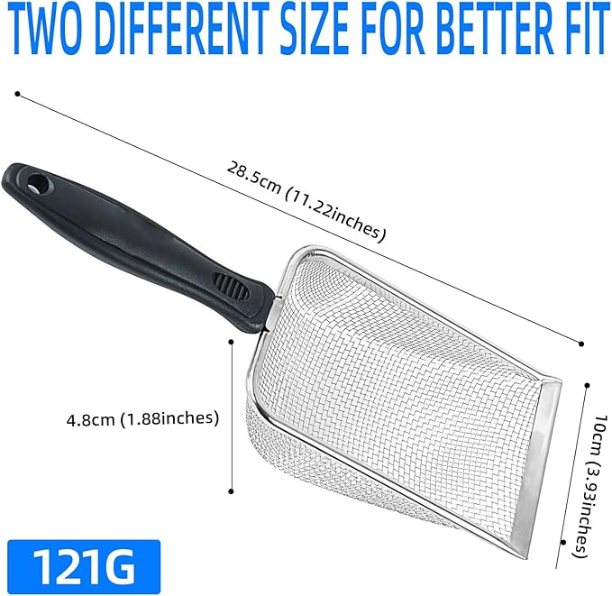 Cat Litter Scoop, Stainless Steel Mesh Scoop Away Cat Litter, Kitty Litter Scoop 2.8mm Hole, Non-Stick Cat Litter Scoop for Crystal Litter|Pine Pellets|Small Pieces, Litter Cleaner Beach Mesh Shovel