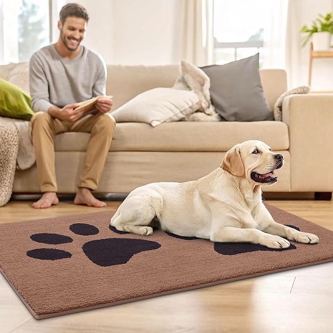 Buganda Dog Door Mat for Muddy Paws, Absorbent Dirt Trapper Washable Indoor Doormats, Non Slip Low-Profile Mud Mat for Dogs, Front Entrance Doormat for Inside Floor (40x32 Inches, Camel and Black)