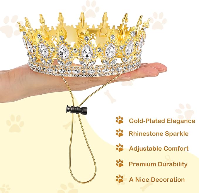 Abbylike Pet Rhinestone King Crown, Queen Crown for Birthday New Year Costume for Small Dog Cat Cosplay Party Accessories Adoption Celebration Wedding Birthday Photos Prop Costume(White,Large)