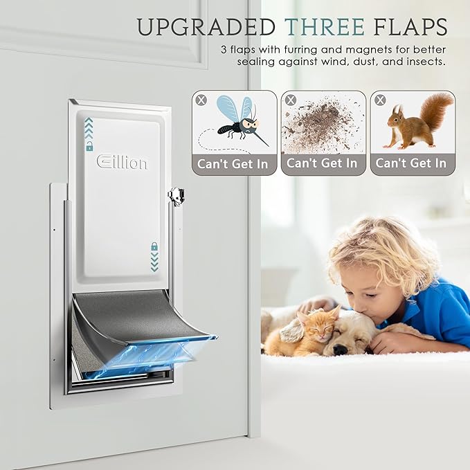 Medium Dog Door for Door, Doggy Door with Aluminum Frame, 3 Flaps, Metal Closing Panel and Lock, Pet Doggie Door for Interior and Exterior Doors