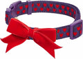Blueberry Pet Adjustable Flocking Dog Collar with Detachable Velvety Bowtie - Heart in Gothic Grape, Small, Neck 12"-16"