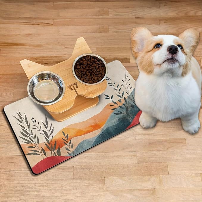 Absorbent Pet Dog Bowl Mat for Food and Water, Pet Cat Food Feeding Mat with Non Slip Rubber Backing, Dog Food Mats for Floors Waterproof, 12"x20"