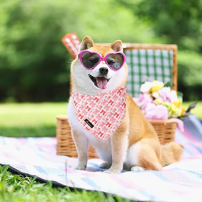 ARING PET Valentine's Day Dog Bandana, Cute Pink Bow Pet Bandanas Scarf Triangle Bibs Handkerchief for Puppy Small Medium Large Boy Girl Dogs-S