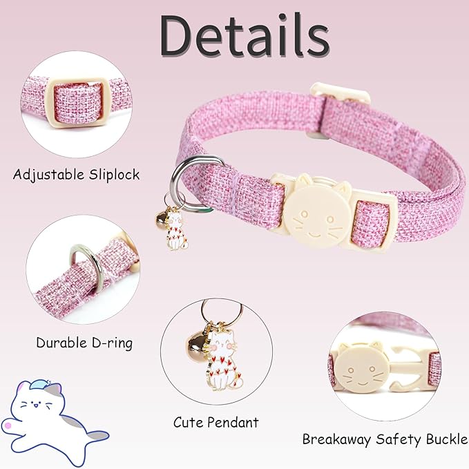 Cat Collar-2 Pack Cat Collar Blue and Pink Linnet with Kitten and Bell Pendant Safety Buckle Adjustable Pet Collar Suitable for Cats Gift to Cats and Small Pets