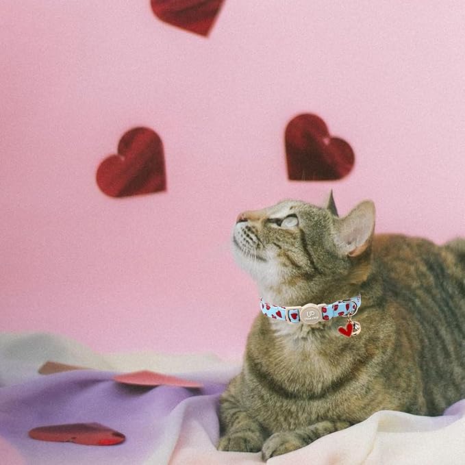Cat Collar, 2Pack Valentine's Day Cat Collars-Cute Breakaway Cat Collar with Bell & Pendant, Sweet Heart Kitten Collars Pink Hearts with Safety Buckle for Girl and Boy Cats, 7-12Inch