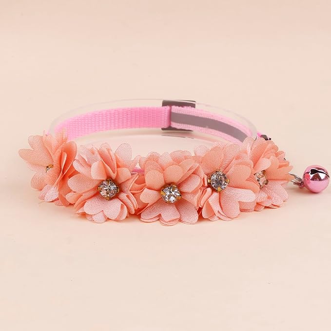 2 Pack Cat Collar Pink Floral with Bell and Removable Flower Bowtie Breakaway Adjustable Cat Collar for Girl Kitten Puppy Small Cats Dogs Daily Decoration (XQ102-2)