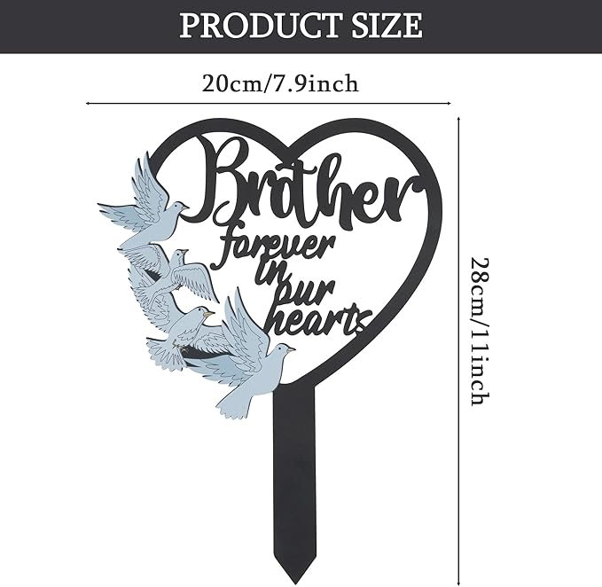 BUoonyer Stake Graves Cemetery Decorations - Brother Metal Memorial Grave Markers, Heart Graveyard Sympathy Plaque for Boy, Dove Remembrance Graveside Burial Decor Sign for Outdoor Outside Yard Garden