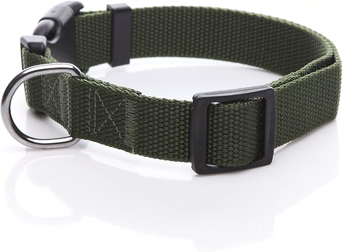 Adjustable Nylon Dog Collar, pet Collar 1 Inch 3/4 Inch 5/8 Inch Wide, for Large Medium Small Dogs(3/4 Inch, Green)