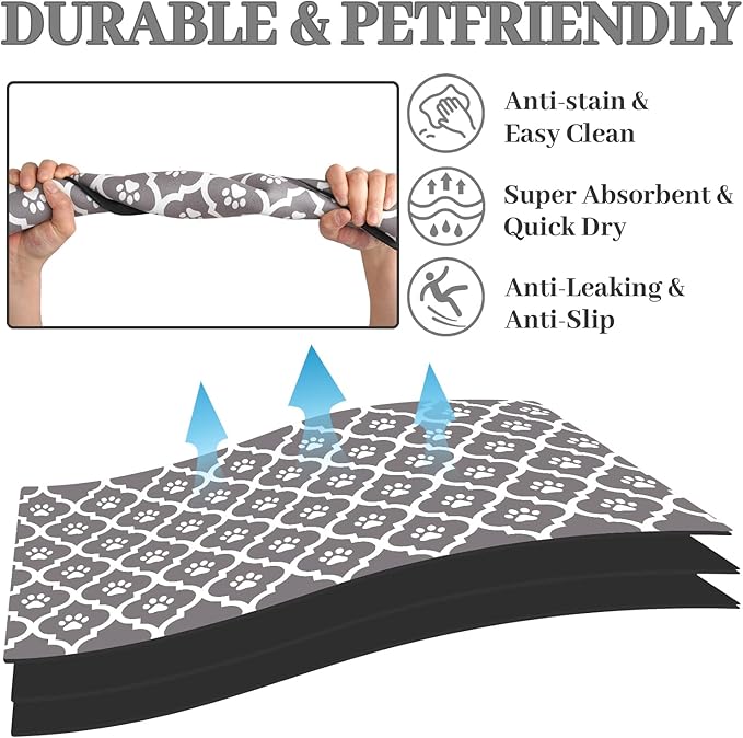 Dog Food Mat 16X24 Inch Pet Feeding Absorbent Mats for Floor Cat Water Bowl Placemats Non-Slip Washable Dog Mat for Food and Water