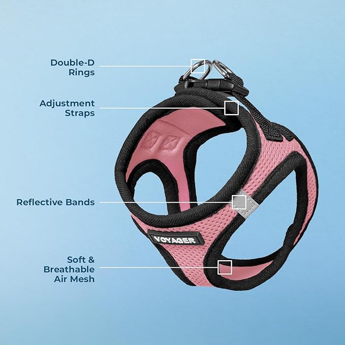 Best Pet Supplies - All Weather Mesh / Plush, Reflective, No Pull Harness for Small, Medium Dogs, Cats - Secure with Hook & Loop Fastener, Buckle, Double D-Rings - Pink/Black Trim, XL