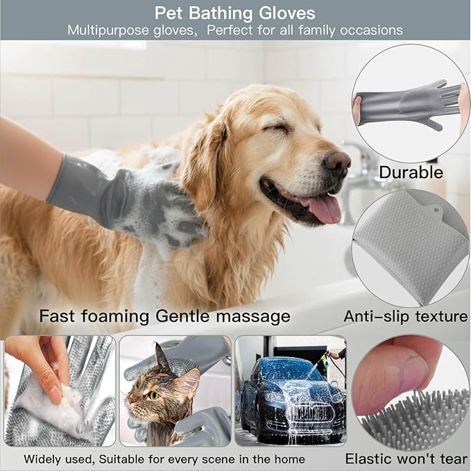 Cat&Dog Grooming Kit-6PCS for Cat Flea Comb, Dog Brush For Shedding,Pet Nail Clippers For Dogs,Pet Grooming Gloves, Dog Finger Toothbrush & Dog Bath Towel- Perfect Cat Grooming Supplies