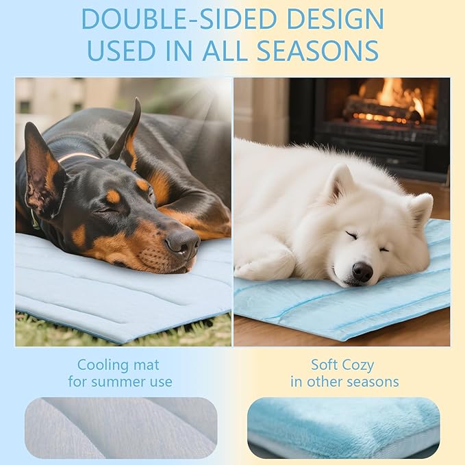 BECEMURU Dog Cooling Mat in Summer & Plush Warm Blanket in Winter, 2-Sided Reversible Dog Pad, 36"x23" Thickened Pet Bed for Crate, Kennel, Sofa - Machine Washable, Non-Gel, Durable