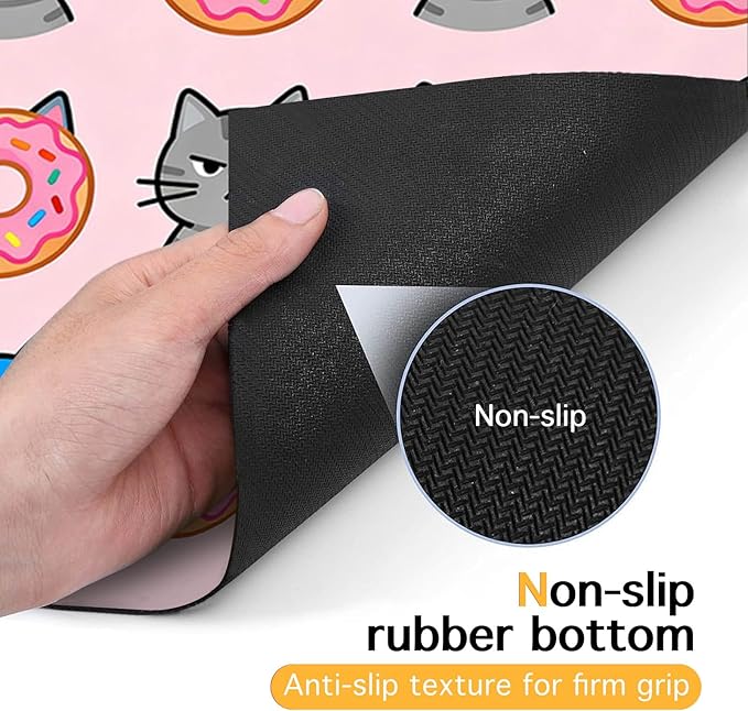 Cat Feeding Mat 24x16 inch Donut Cat Print Pet Bowl Placemat Non Slip Floor Mat for Food and Water Indoor Kitty Feeding Station Cute Meal Pad for Small Pets Kitchen Use