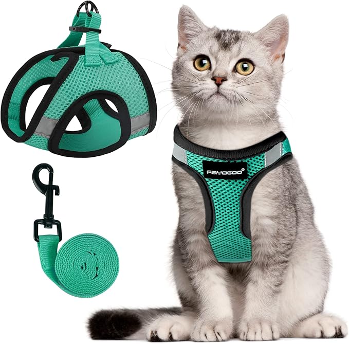 FAYOGOO Escape Proof Cat Harness and Leash Set for Walking, Secure-Fit Step-in Cat Vest Harness, Soft & Lightweight for Kittens and Large Cats