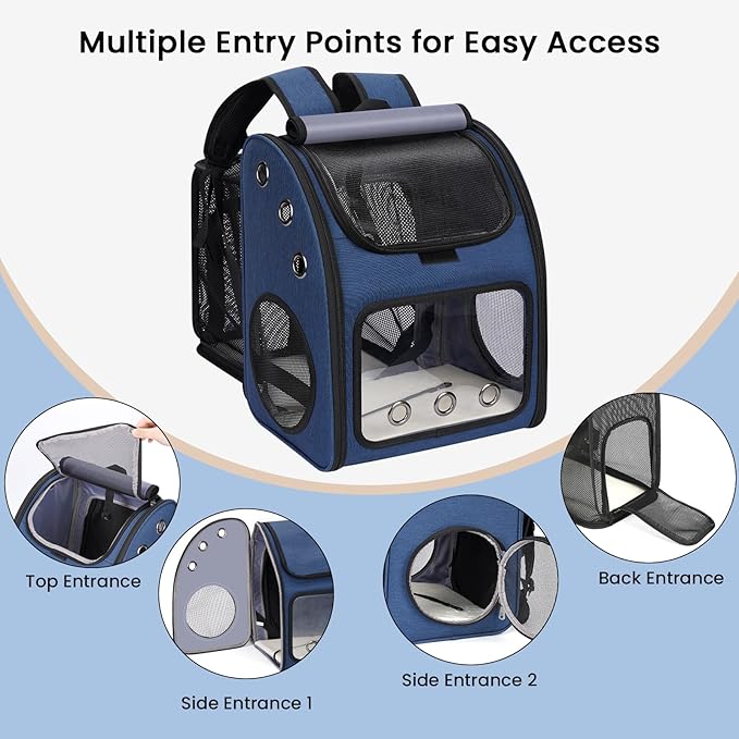Expandable Pet Carrier Backpack for Cats, Dogs and Small Animals, Portable Pet Travel Carrier, Super Ventilated Design, Airline Approved, Ideal for Traveling/Hiking/Camping, Blue