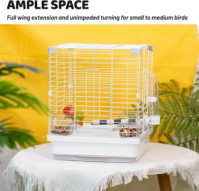 14.6" Portable Travel Bird Cage, Parrot Cage, Ample Room for Tail Movement, with Food Box, Perch, Water Bottle, for Vet Visit, Short Trip, Parakeet, Cockatiel, Budgie, Small Medium Birds