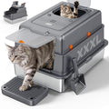 FURTIME XXXL Extra Large Stainless Steel Litter Box with Lid, Large Enclosed Cat Litter Box for Big Cats, Metal Cat Box with High Sided Enclosure & Scoop, Grey