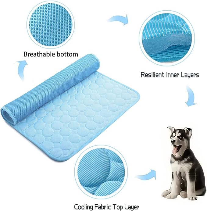 Upgraded Dog Cooling Mat, Pet Cooling Mats, Washable & Portable Pet Soft Pad, Foldable & Non-Slip Dog mats, Indoor Outdoor Uses in Kennel, Bed, Sofa or Car(Blue, M: 62×50 cm | 24×20 inch)