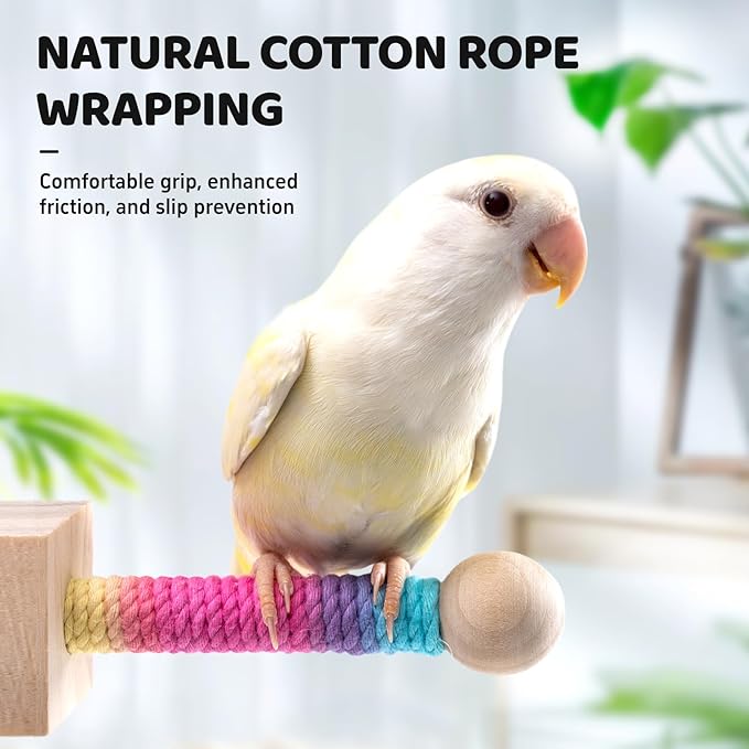 9" Hanging Bird Perch Toy for Cage, 360° Silent Free-Spin, Wooden Bird Cage Accessories, Relieve Boredom Anxiety, for Parrots, Parakeets, Cockatiels, Small to Medium Birds, with Poplar Swing