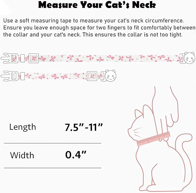 2 Pack Cotton Breakaway Cat Collars Set with Bell and Flower Pendant, Cute Floral Fruit Patterned, Adjustable 7.5-11Inch, Include A Mouse Toy Gift (Bowtie)