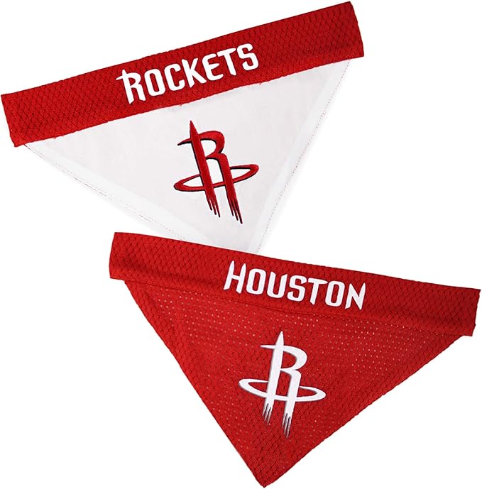 NBA Dog Bandana - Houston Rockets Reversible Pet Bandana. 2 Sided Home & Away Sports Bandana with a PREMIUM Embroidery TEAM Logo, Small/Medium
