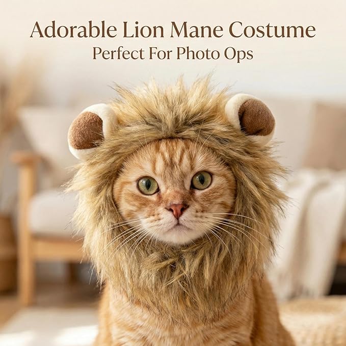 Lion Mane Wig Pet Costume,Costumes for Dogs and Cats, Small Dog Halloween Costumes, Pet Costumes for Halloween Party, Size L