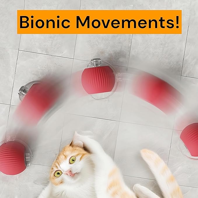 Interactive Electric Automatic Rolling Moving Rechargeable Self Play Stimulation Toy,Smart Pet Chase with Speedy Tail Rope for Bored Indoor Cats (Pink)