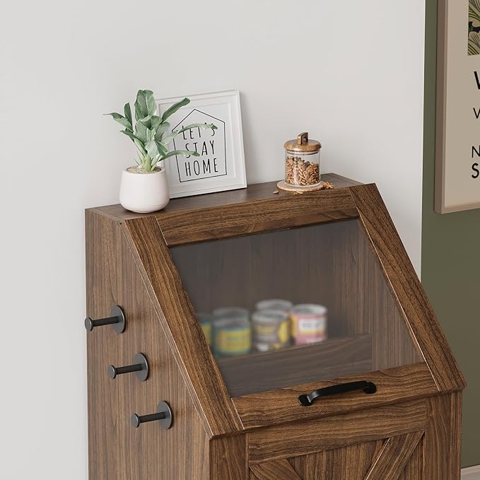 Dog Feeding Station with Storage Cabinet and 2 Elevated Dog Bowls, Hidden Pet Food Storage Organizer for Dog &Cat,Modern Dogs Furniture (Walnut)