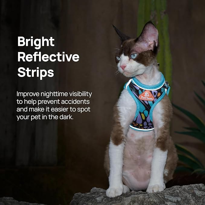 Cat Harness and Leash Set, Step-in Escape Proof Adjustable Vest Harness for Small Medium Large Cats, Lightweight Soft Breathable Reflective Kitten Harness for Walking Travel, Camping(Blue, S)
