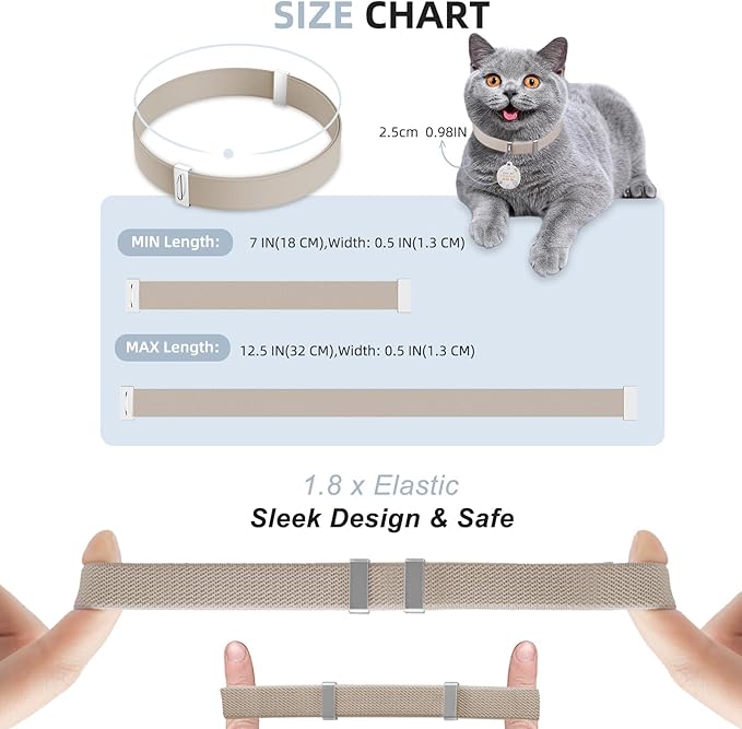 Stretch Elastic Cat Collar with Bell - Adjustable Non Breakaway Lightweight Kitten Collar for Cats - Quick Release Pet Supplies and Gifts (Brown)