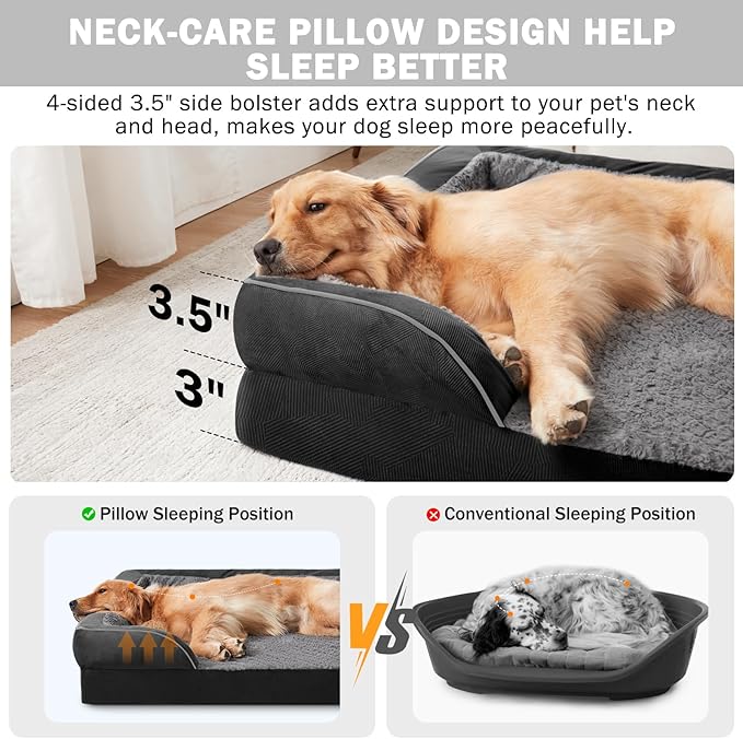 INVENHO Orthopedic Dog Bed for Large Dogs, Washable Waterproof, Egg-Crate Foam Dog Couch Bed with Washable Removable Cover, Waterproof Lining and Nonskid Bottom
