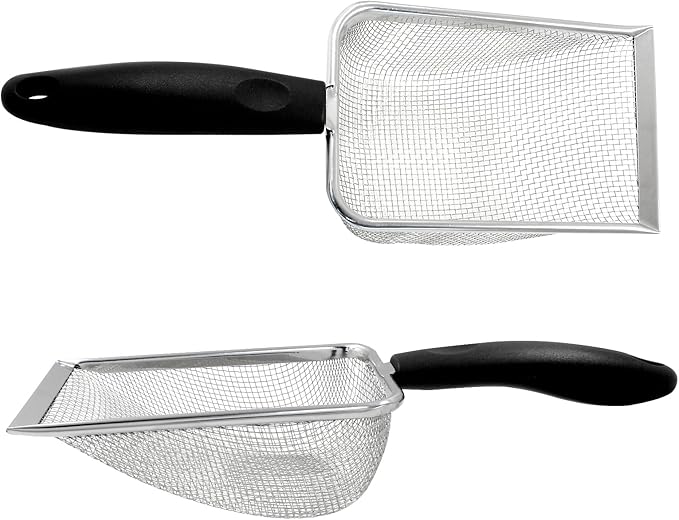 Hordion Cat Litter Scoop Stainless Steel Mesh Scooper, 2mm Mesh Non-Stick Coated Metal Litter Shovel Fine Sand Litter Scooper for Litter Box Kitten Pooper Lifter, Black