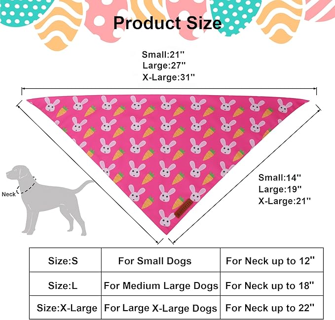 ADOGGYGO Easter Dog Bandana 2 Pack, Bunny Carrot Print Triangle Pet Scarf, Premium Fabric, Reversible Purple Pink Easter Bandana for Extra Large Dogs (X-Large)